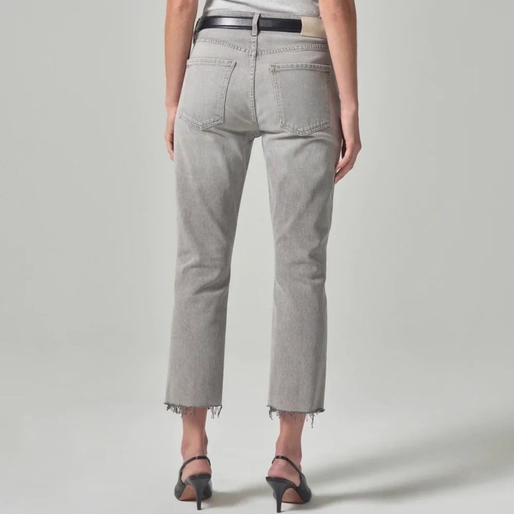 Citizens of Humanity Isola Straight Cropped Jeans 28 Faded Grey Raw Hem Frayed - Picture 2 of 10